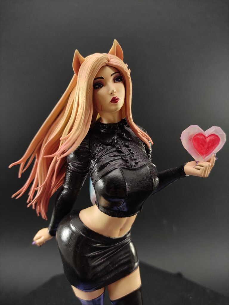 Close-up of Ahri’s face showing detailed paint and fox ears