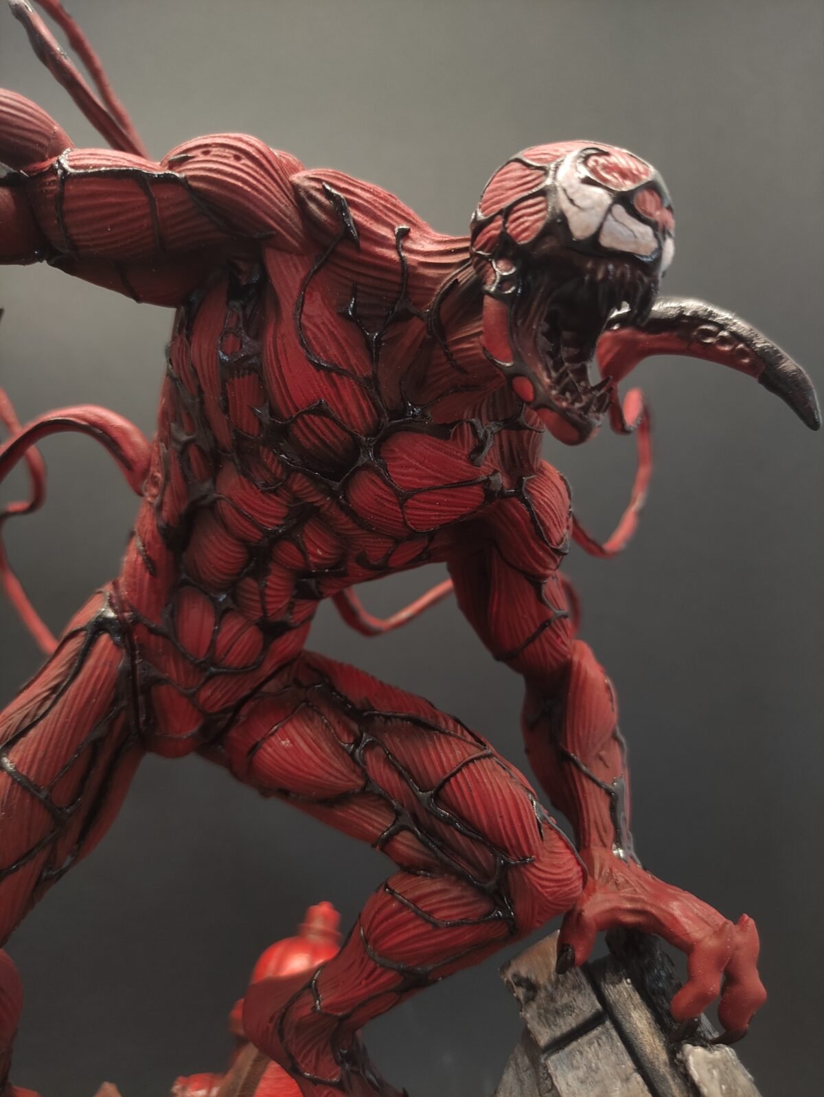 Low angle shot emphasizing monstrous stance and aggressive movement