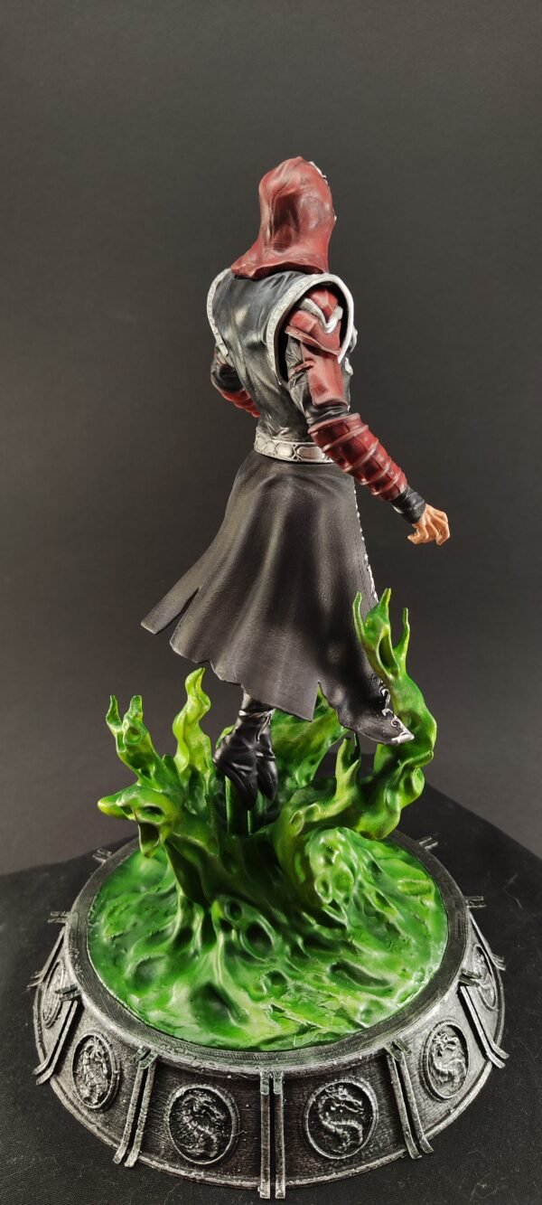 Dynamic angled view of Ermac mid-action with cape swirling to the side