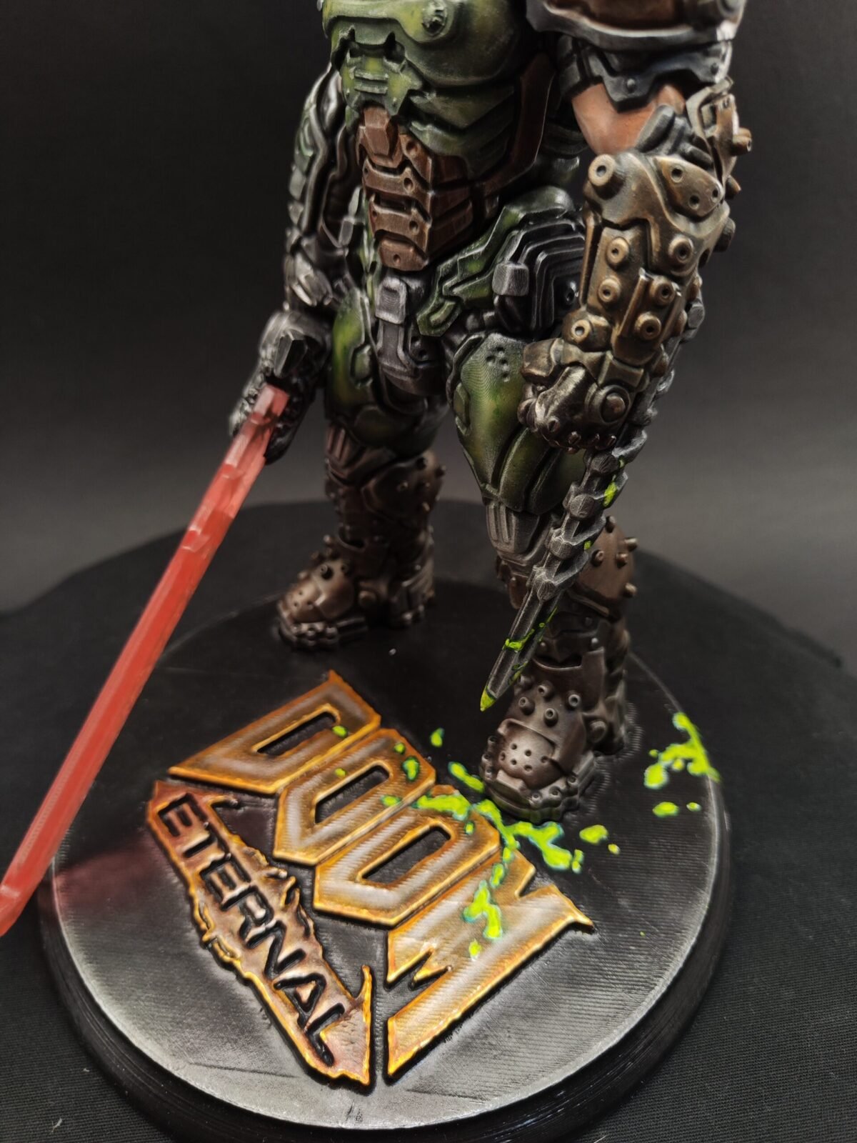 Low side shot showing leg stance, weapon grip, and sci-fi armor shading