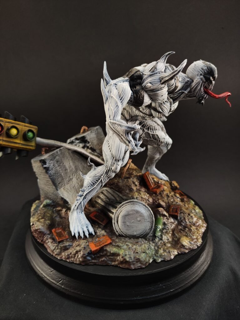 Side profile of resin Anti-Venom with black tendrils wrapping around the body