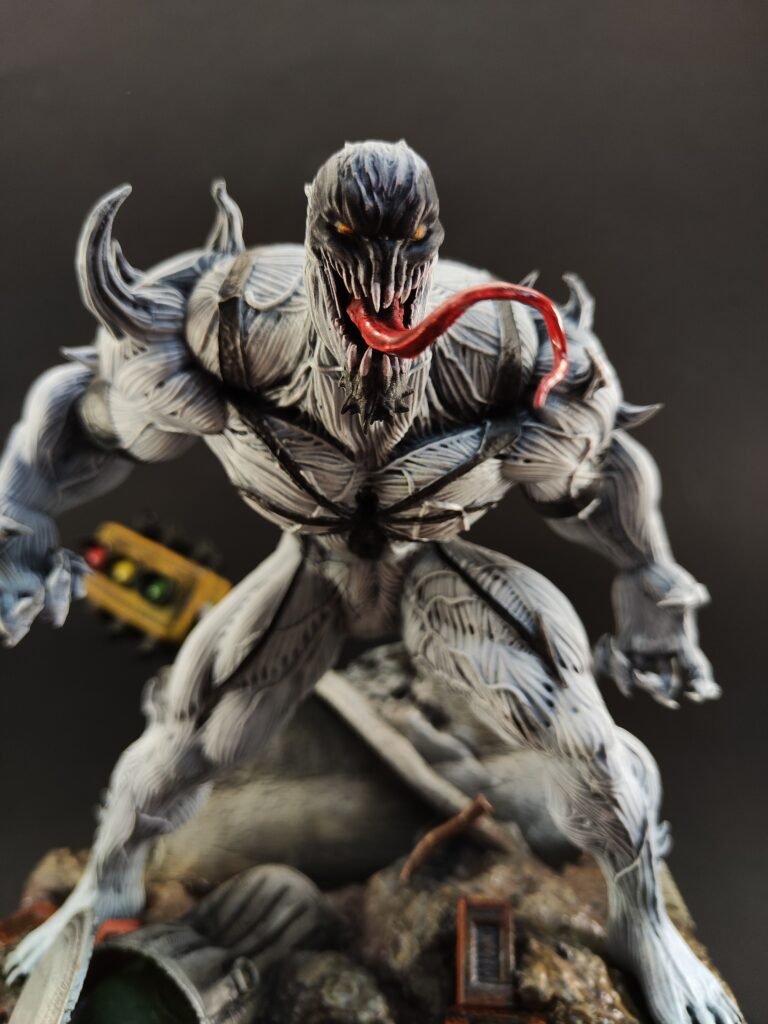 Top view of Anti-Venom figure displaying head, shoulders, and arm sculpt detail