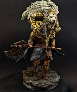 Full-body figure holding axe mid-swing, airbrushed with golden accents