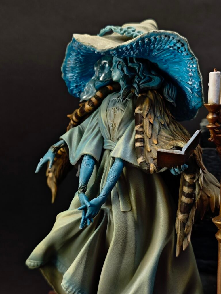 Side pose capturing cloak movement, airbrushed folds, and hand-painted shading