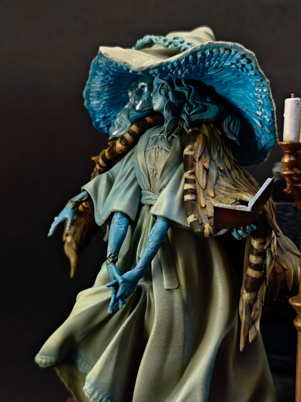 Side pose capturing cloak movement, airbrushed folds, and hand-painted shading