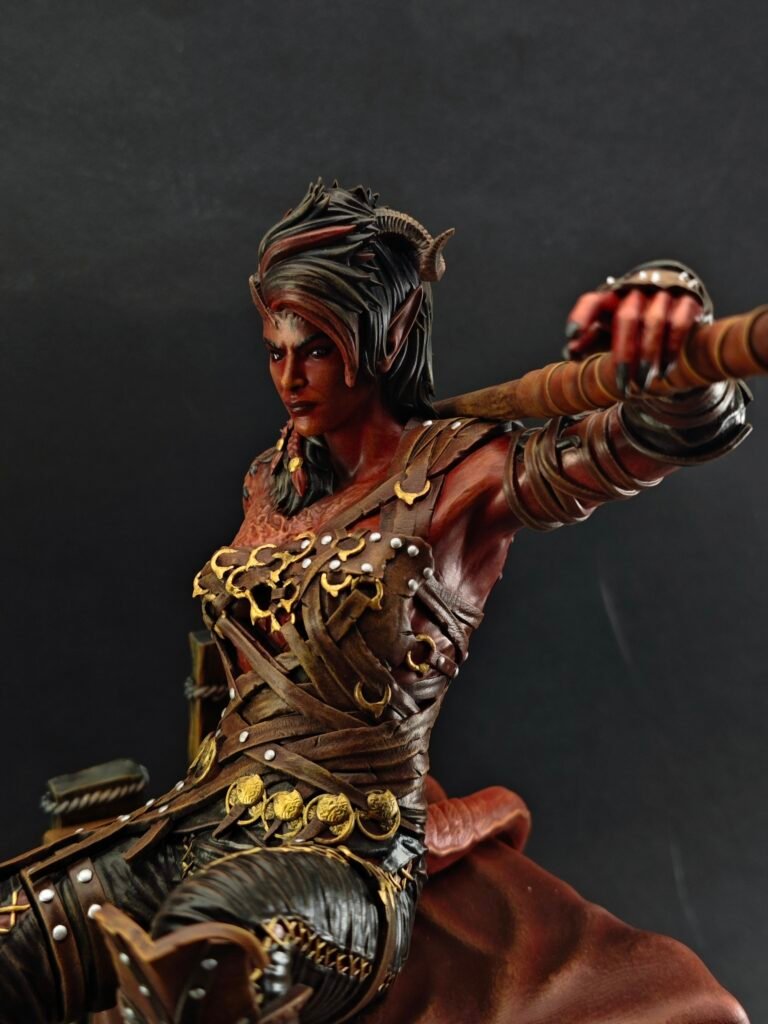Angled front shot showing open mouth expression and muscular sculpt