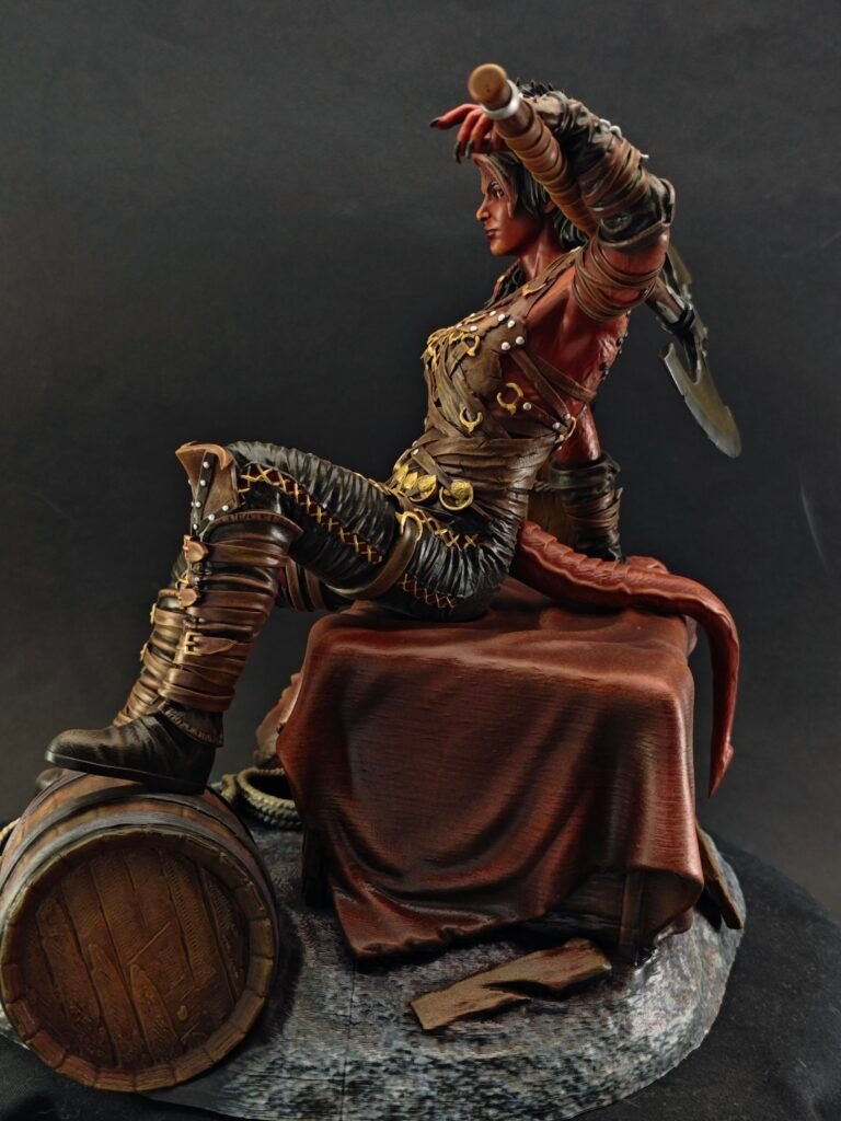 Left profile showing infernal detail on shoulder, horns, and armor plates