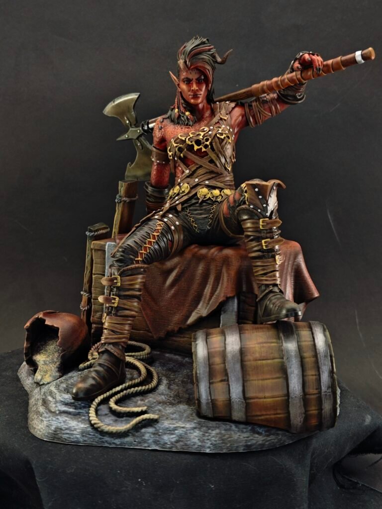 Full-body figure showing sculpted legs, boots, and upper torso detail