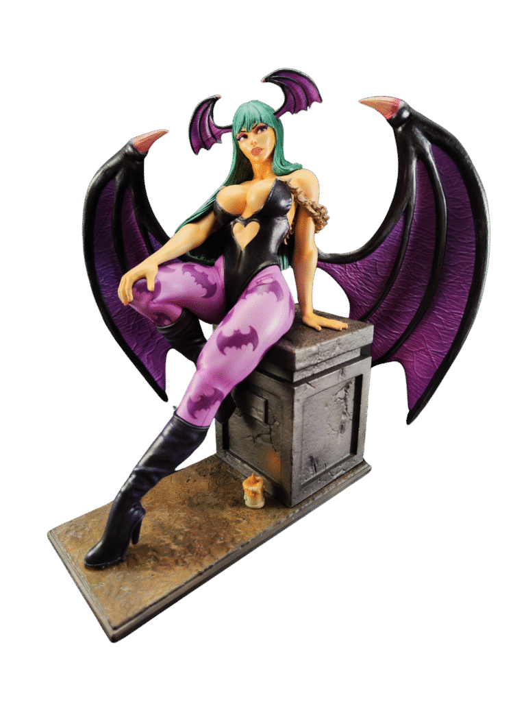  Hand-painted Morrigan figure with elegant wings, smooth gradients, and refined facial details