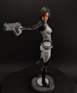Full-body view of Miranda standing tall in tactical stance on display base