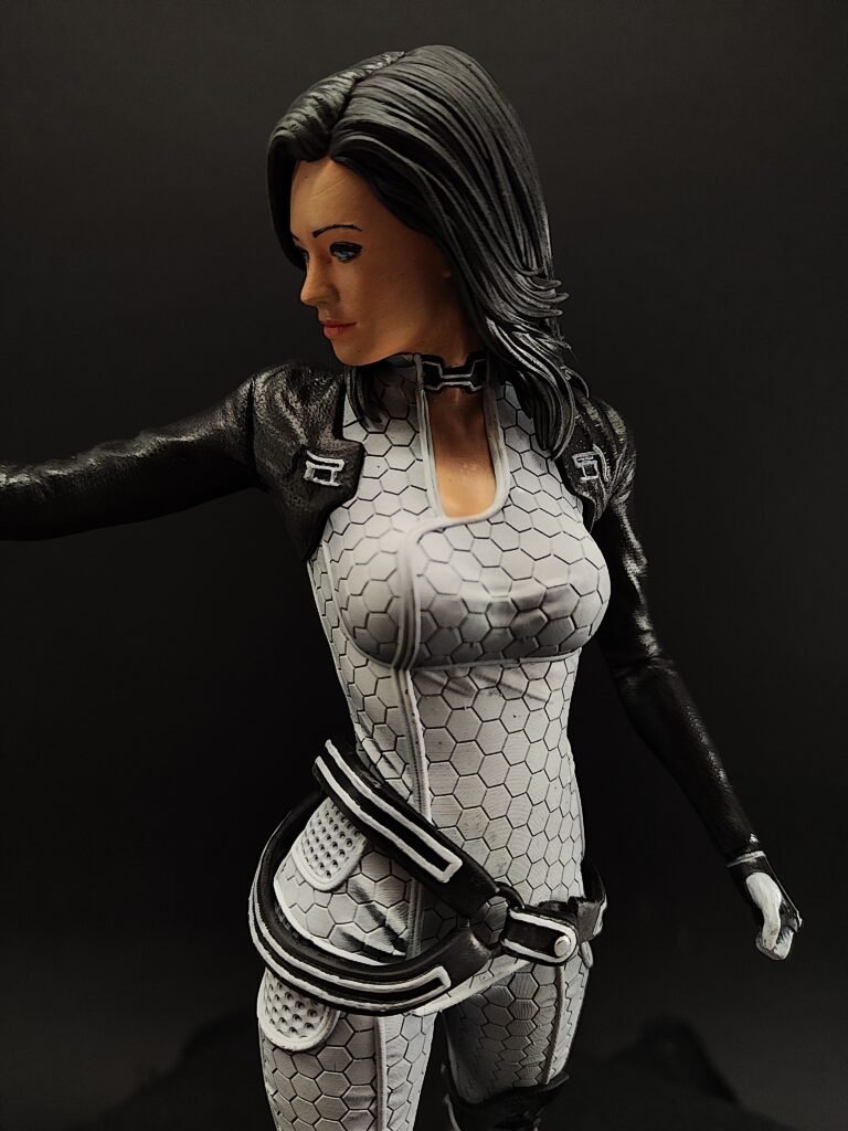 Three-quarter angle with focused expression and detailed panel lines