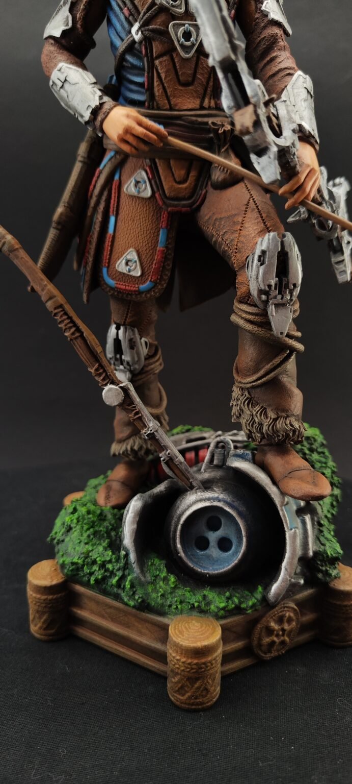 Low angle close-up showing Focus device and facial features