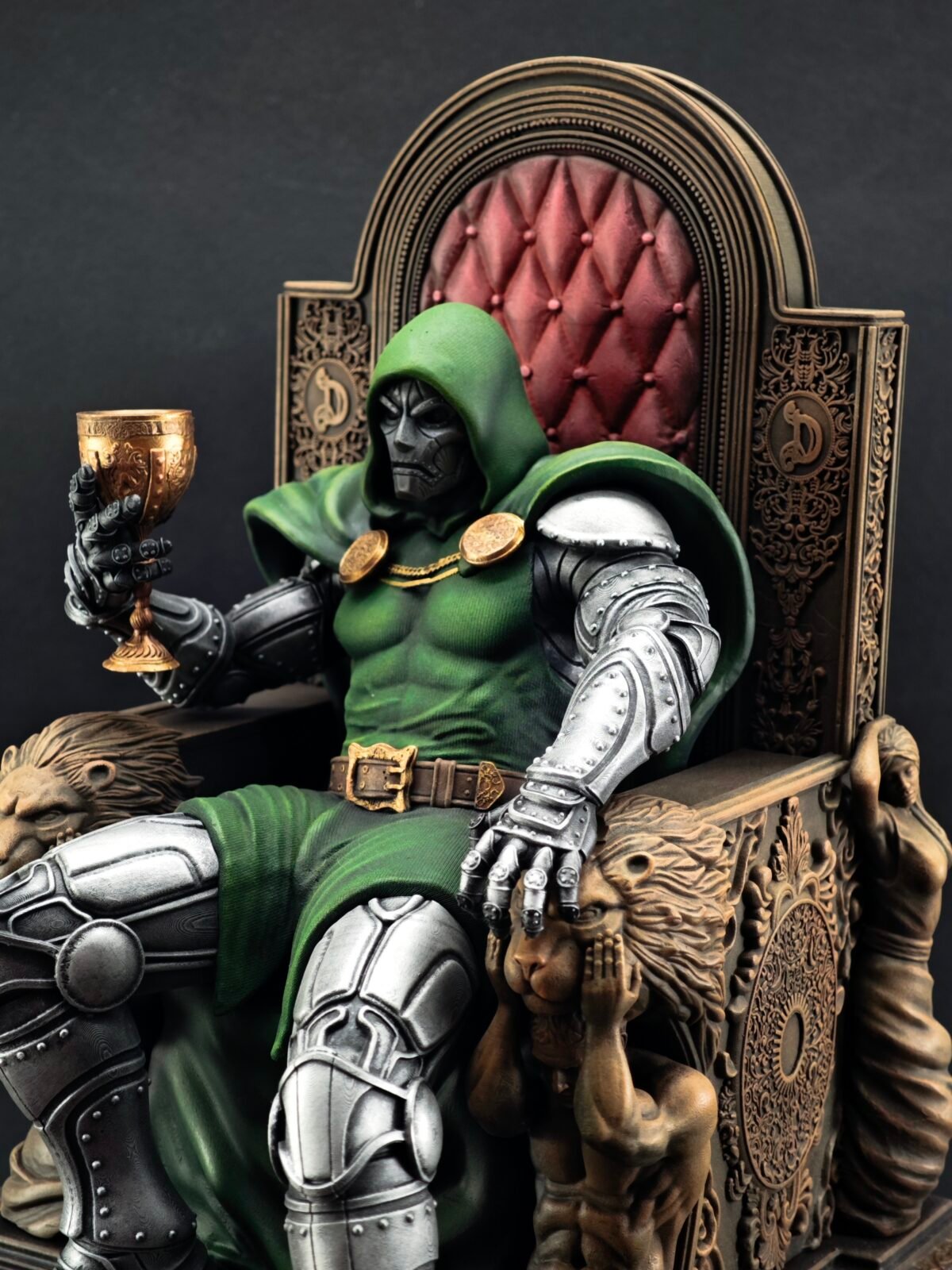 3D printed Doctor Doom statue with intricate armor