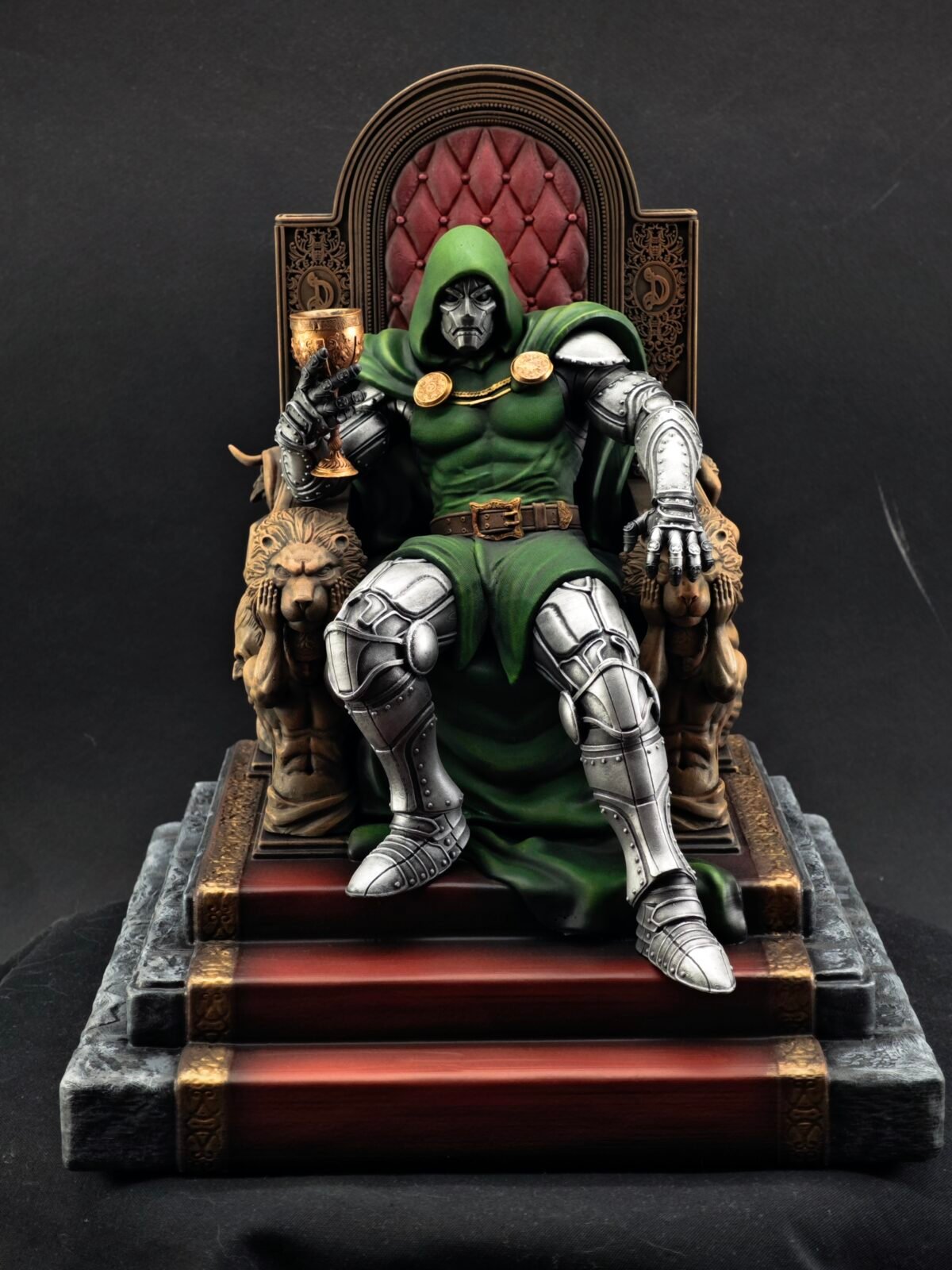Dr. Doom resin figure seated on detailed villain throne