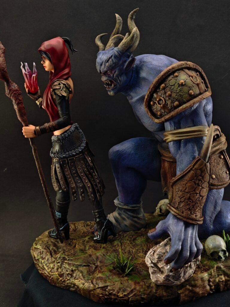 Female video game mage statue in high-resolution resin