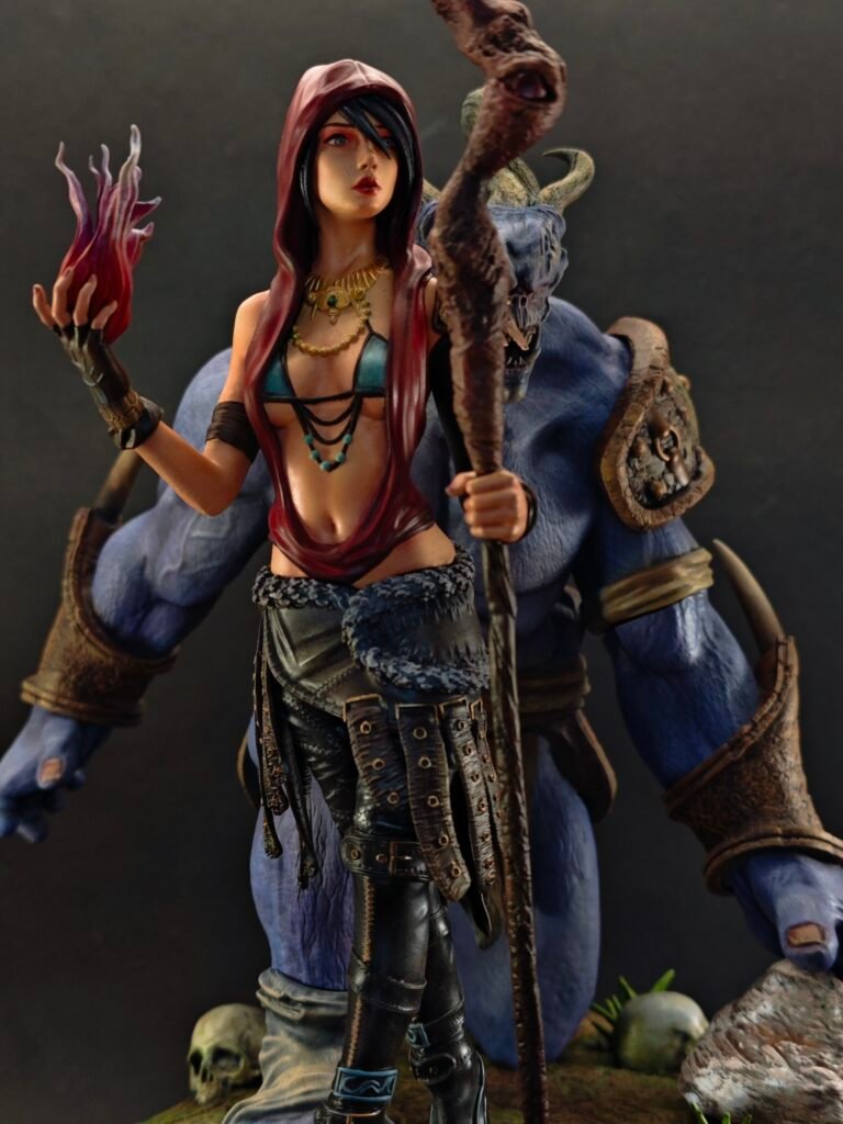 Side view of 3D printed fantasy collectible statue