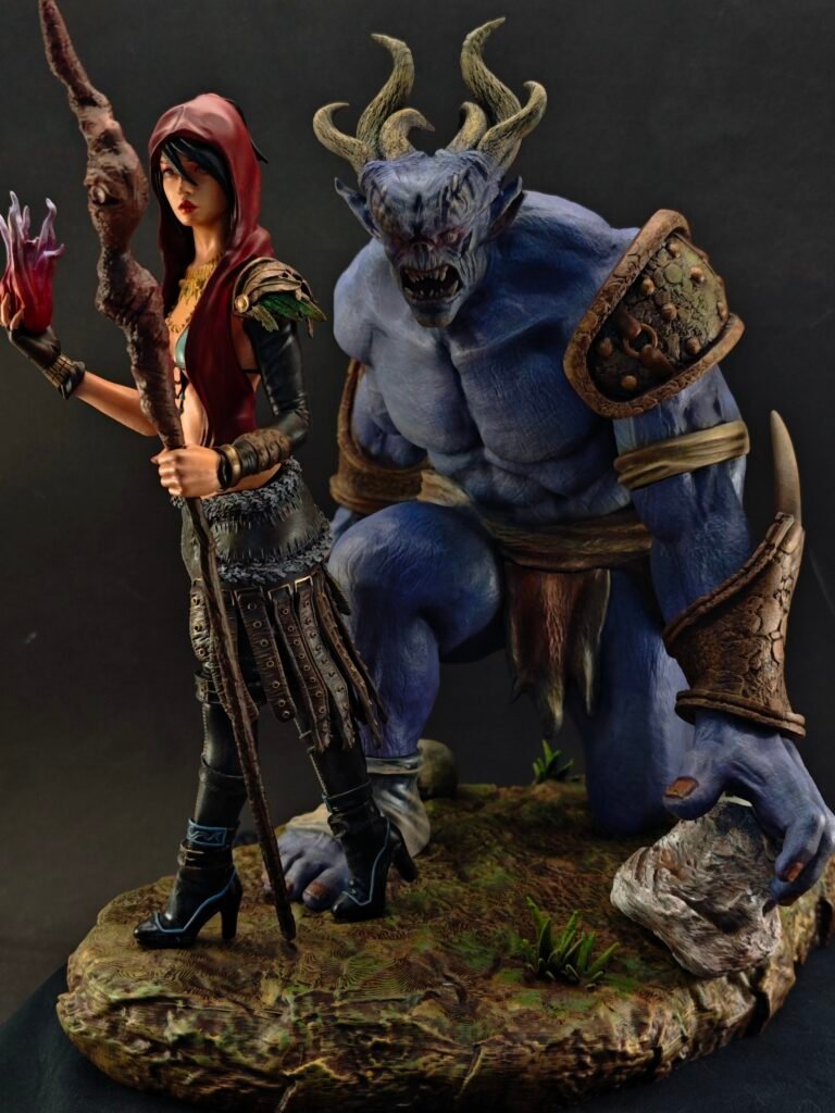 Artistic fantasy figure inspired by video game design