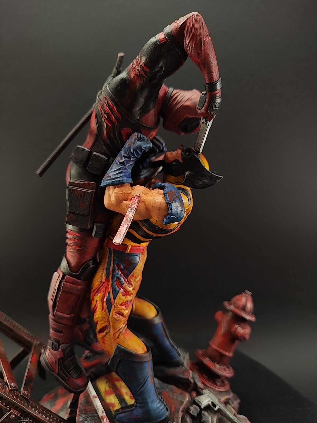 Close-up of detailed 3D printed superhero collectible statue